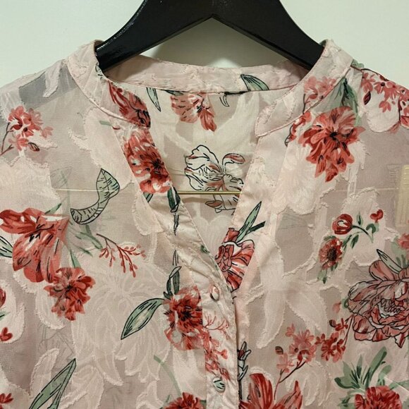 Bundle It! Max Pink Floral Print Mandarin Collar Shirt Style Women's Top Size M - Picture 4 of 9